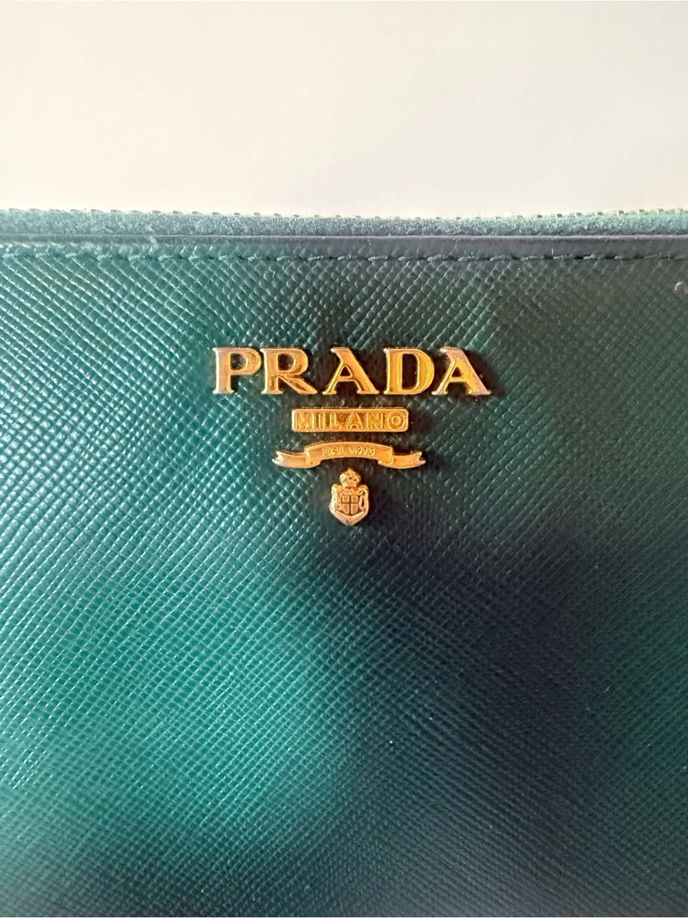 PRADA Emerald Green Saffiano Leather Zip Around Wallet Long Continental